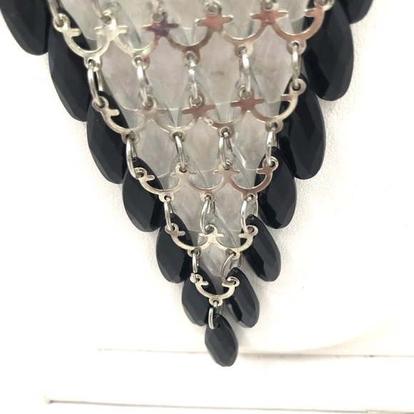 Chain Black Clear Tear Drop Beads Fringe Necklace 20” BIB Statement - Picture 9 of 9